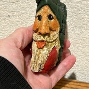 Pat Smith Hand-Carved Wooden Santa Figurine